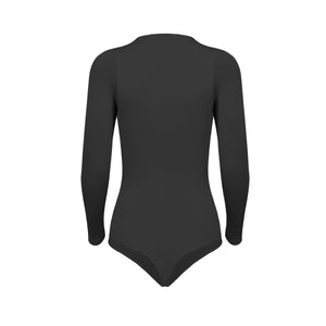 Silueta trasera body manga larga cuello alto para mujer color gris plomo de Lunia.