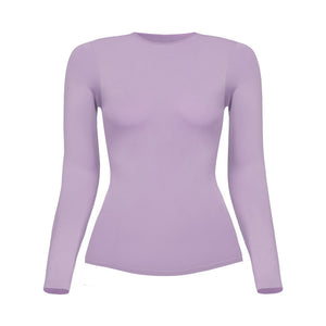 Silueta camiseta manga larga cuello alto para mujer color morado de Lunia, vista frontal
