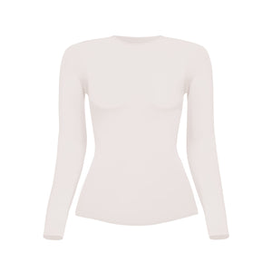silueta camiseta manga larga cuello alto para mujer color marfil de Lunia, vista frontal