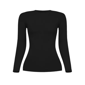 Silueta camiseta manga larga cuello alto para mujer color negro de Lunia, vista frontal