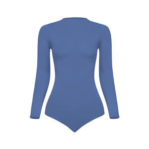 Silueta body manga larga cuello alto para mujer color azul fuerza de Lunia vista delantera 