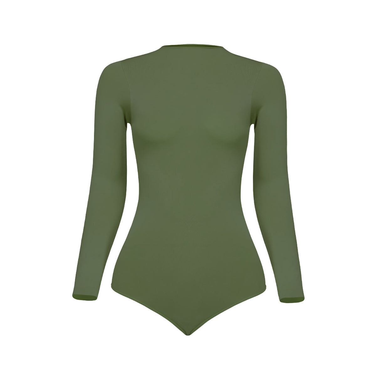 Silueta frontal body manga larga cuello alto para mujer color verde equilibrio de Lunia. 