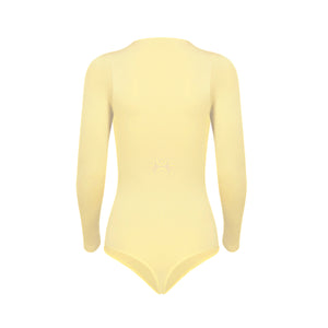 Silueta body manga larga cuello alto para mujer color amarillo de Lunia vista trasera