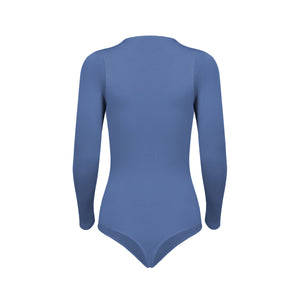 Silueta body manga larga cuello alto para mujer color azul fuerza de Lunia vista trasera 