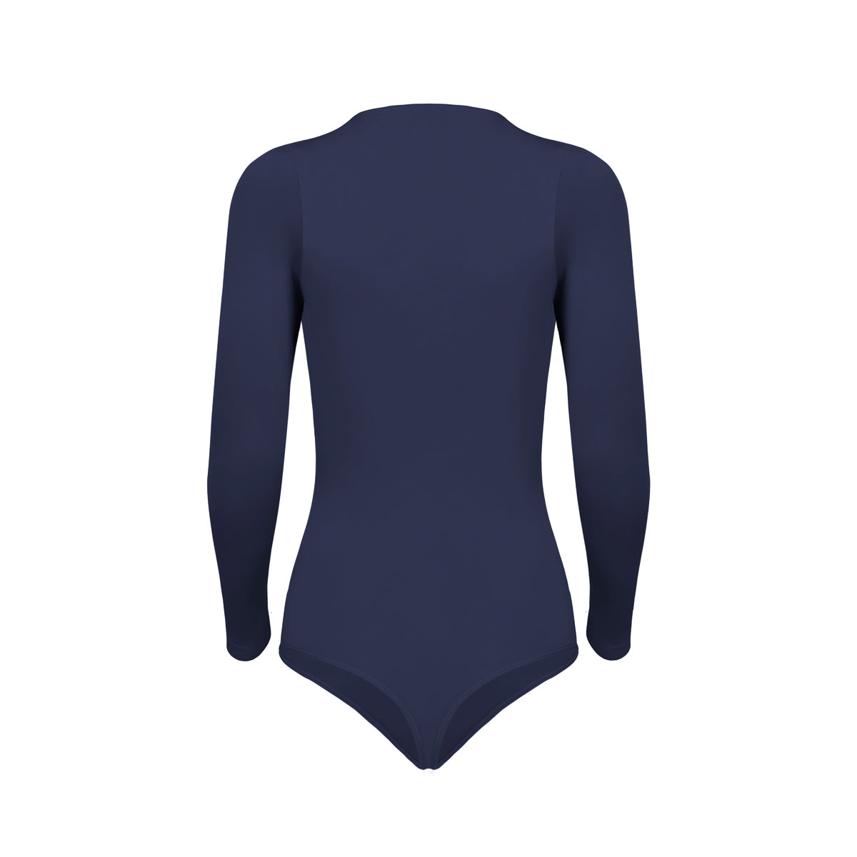 Silueta trasera body manga larga cuello alto para mujer color azul oscuro de Lunia. 