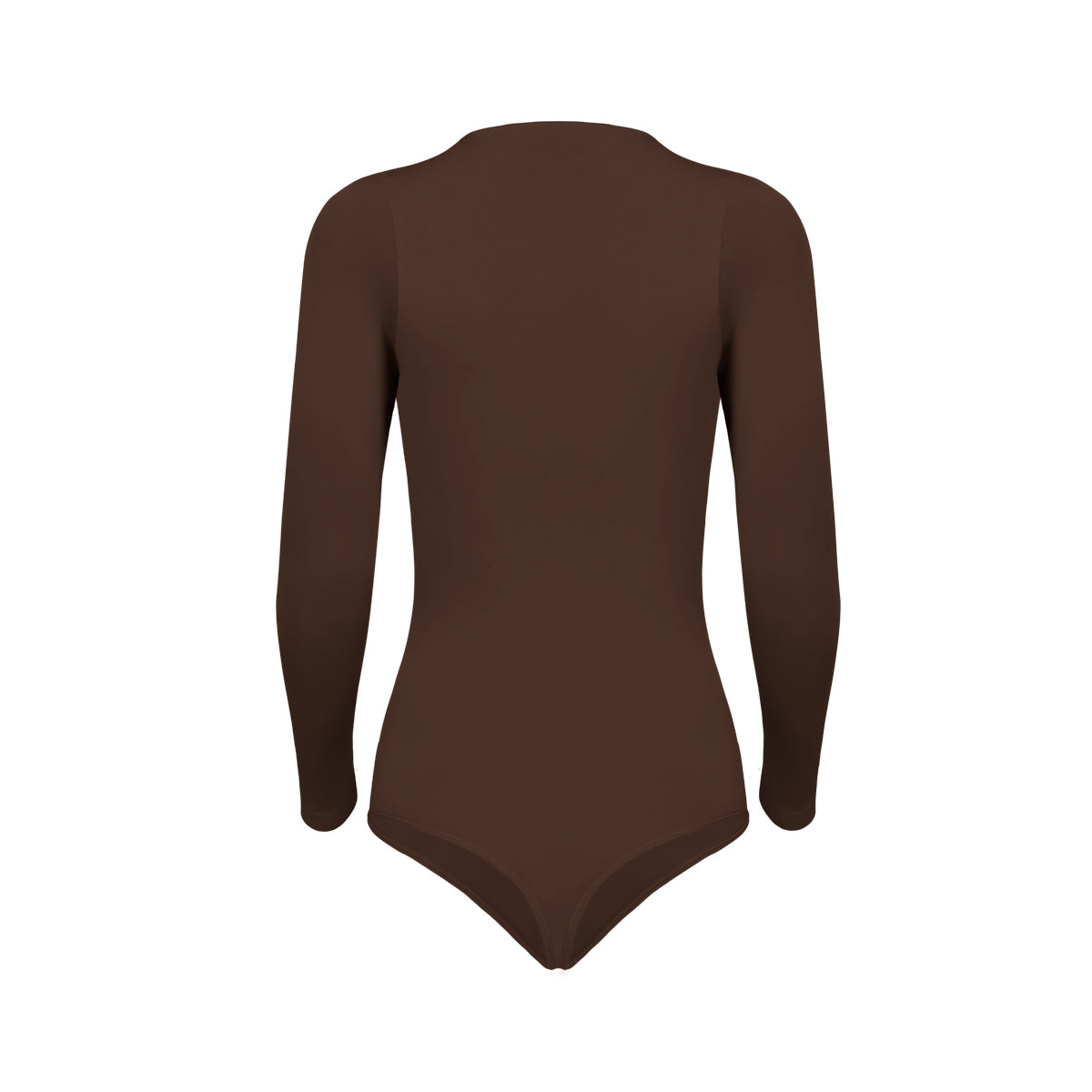 Silueta trasera body manga larga cuello alto para mujer color chocolate de Lunia. 