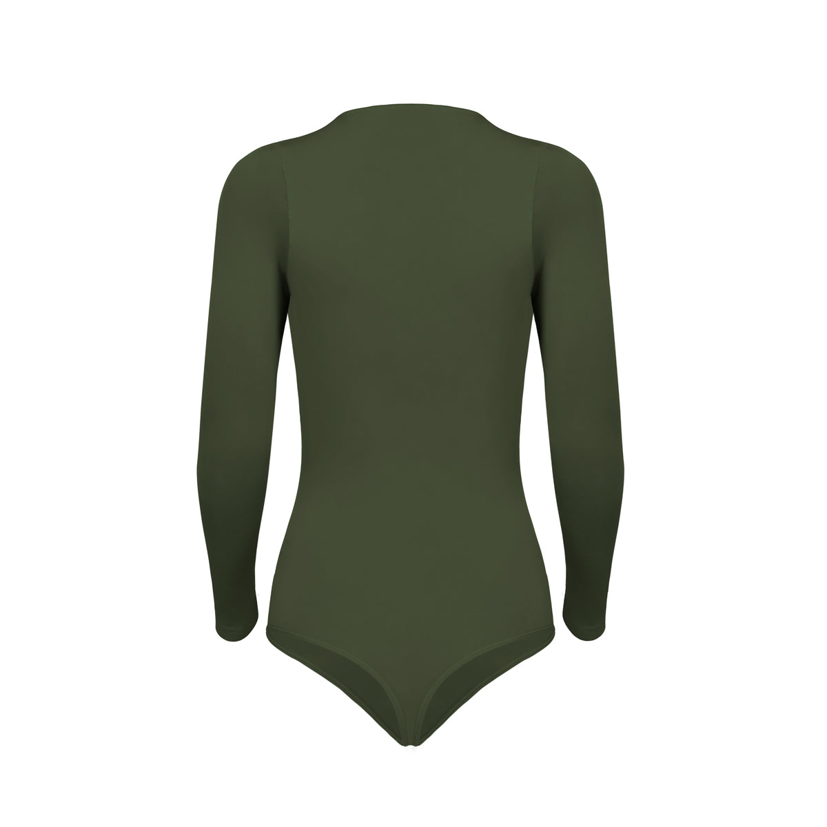 Silueta trasera body manga larga cuello alto para mujer color verde pino de Lunia. 