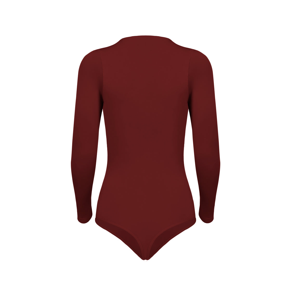 Silueta trasera body manga larga cuello alto para mujer color vinotinto de Lunia. 