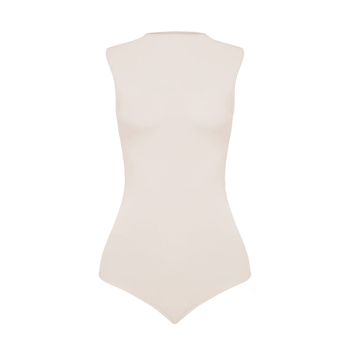 Silueta body sin manga cuello alto para mujer color marfil de Lunia, vista frontal. 