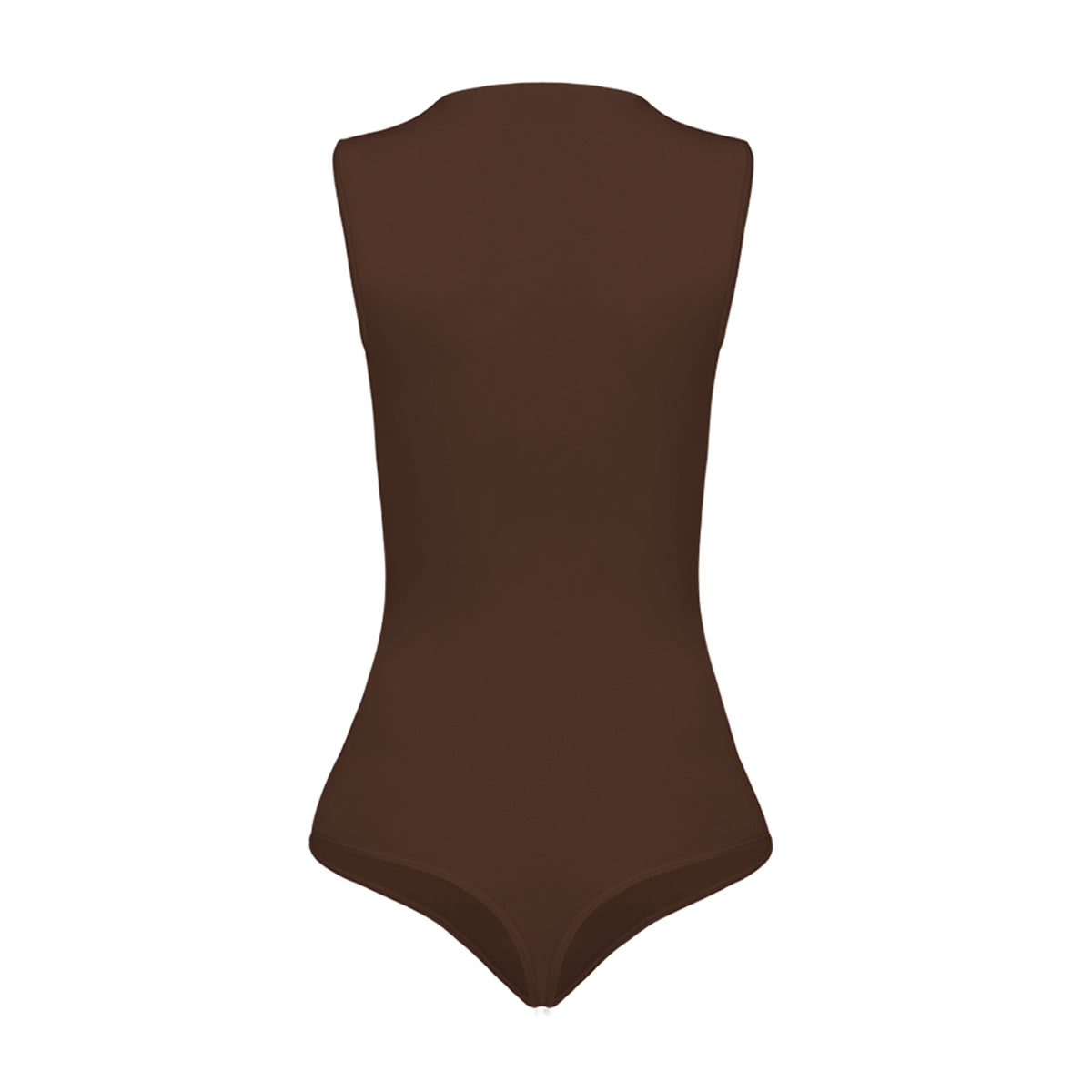 Silueta body sin manga cuello alto para mujer color chocolate de Lunia, vista trasera. 