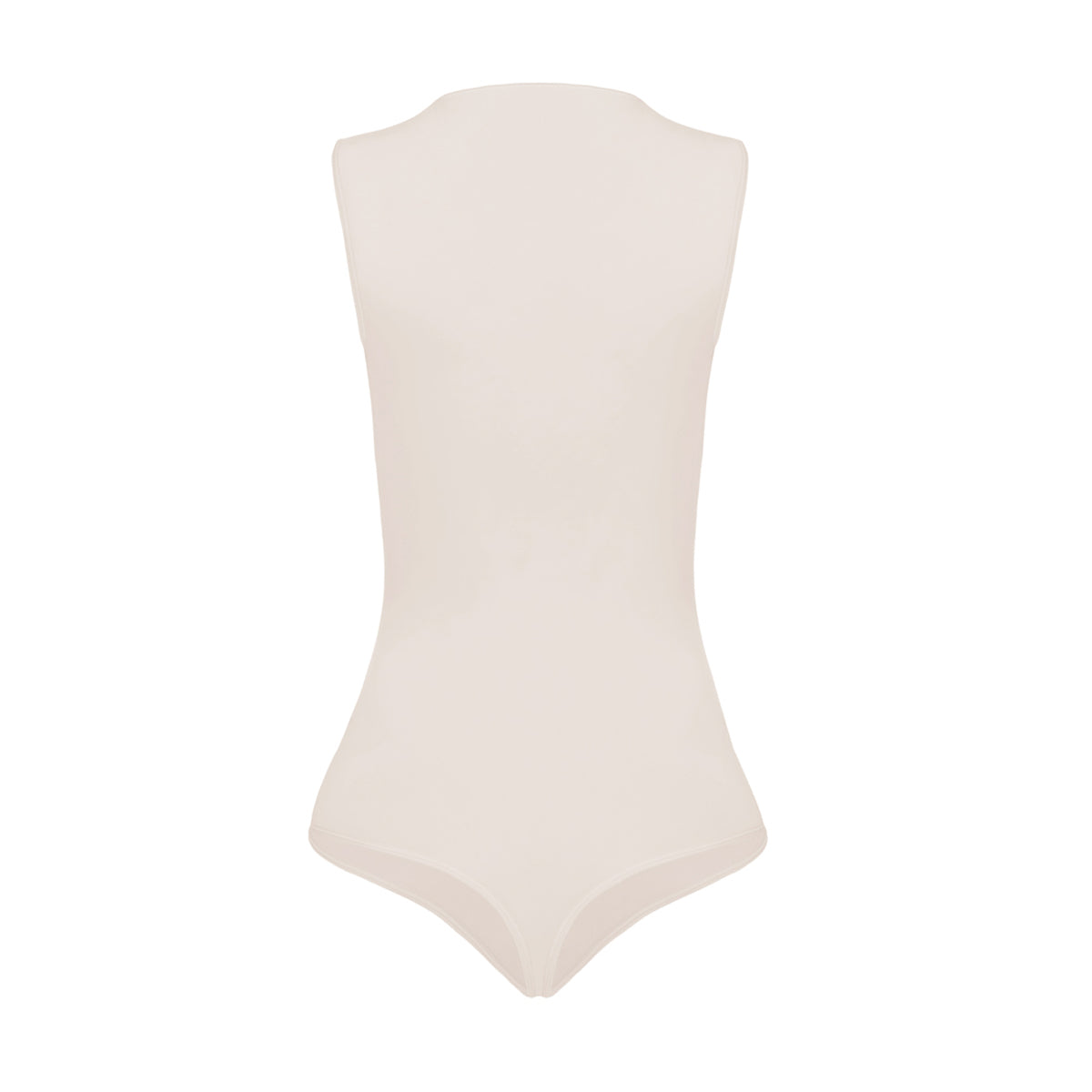 Silueta body sin manga cuello alto para mujer color marfil de Lunia, vista trasera. 