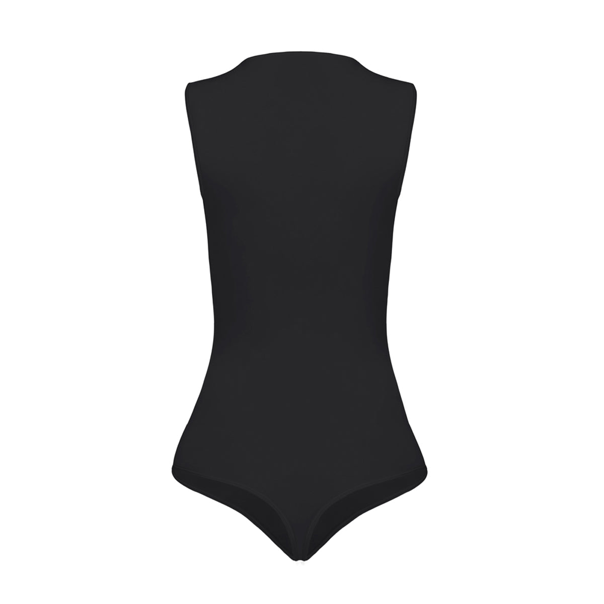 Silueta body sin manga cuello alto para mujer color negro de Lunia, vista trasera. 