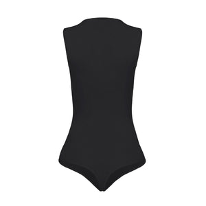 Silueta body sin manga cuello alto para mujer color negro de Lunia, vista trasera. 