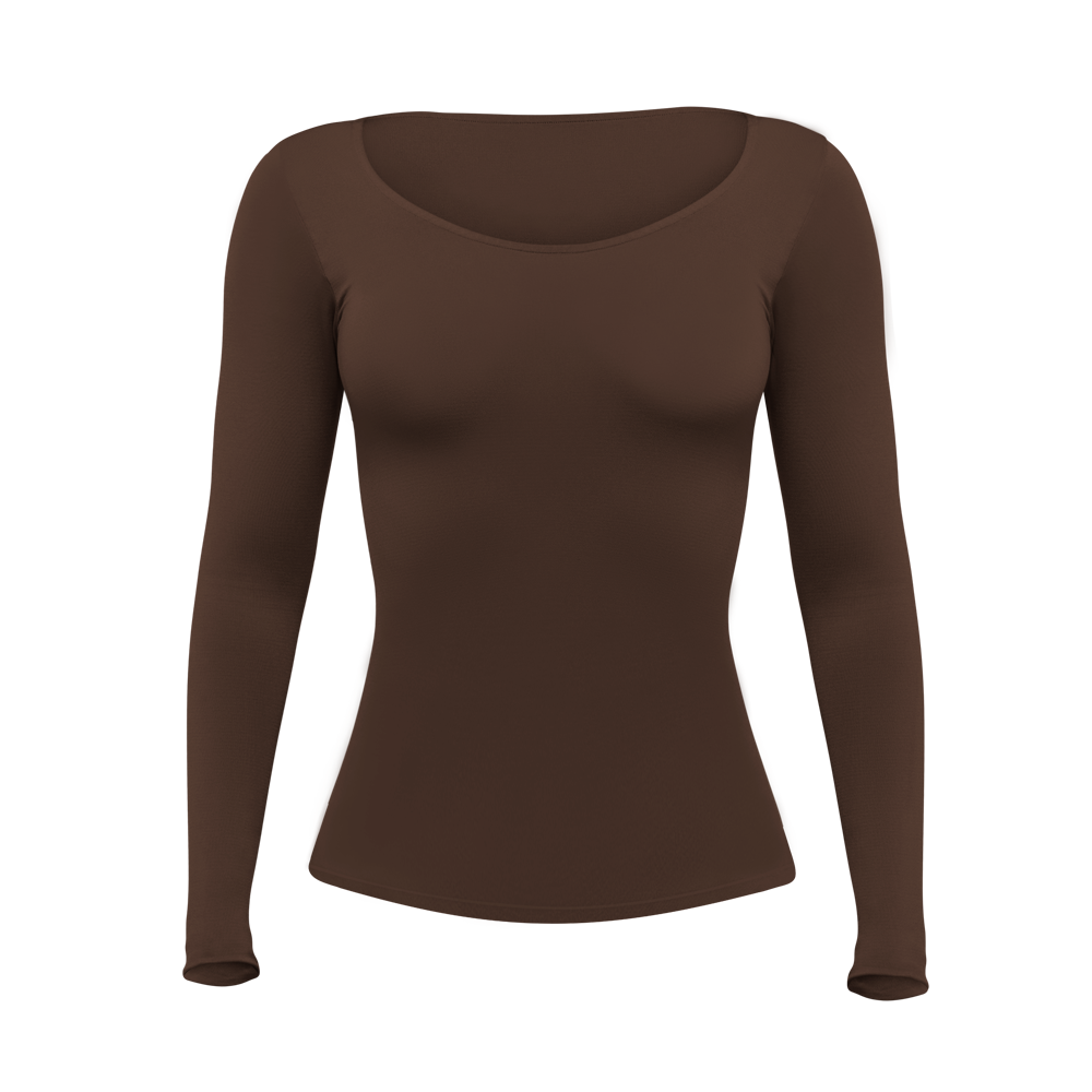Silueta camiseta manga larga cuello redondo para mujer color chocolate de Lunia vista frontal