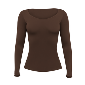Silueta camiseta manga larga cuello redondo para mujer color chocolate de Lunia vista frontal